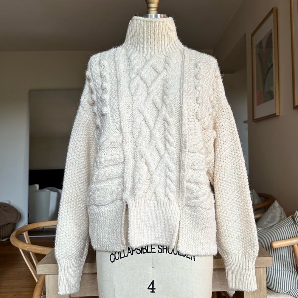 Zara Cream Cable Knit Mockneck Sweater, S